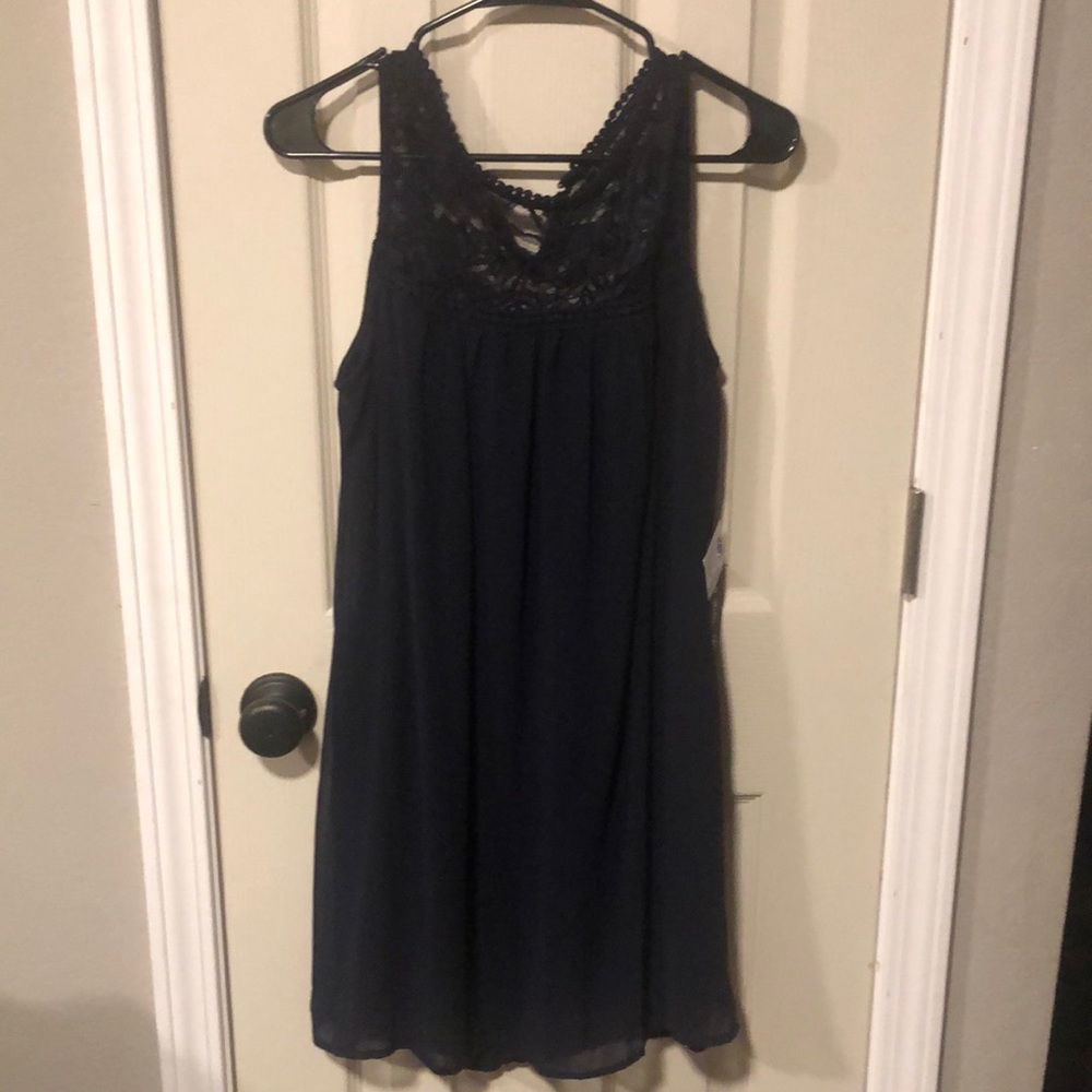 Women size large lace yoke navy blue